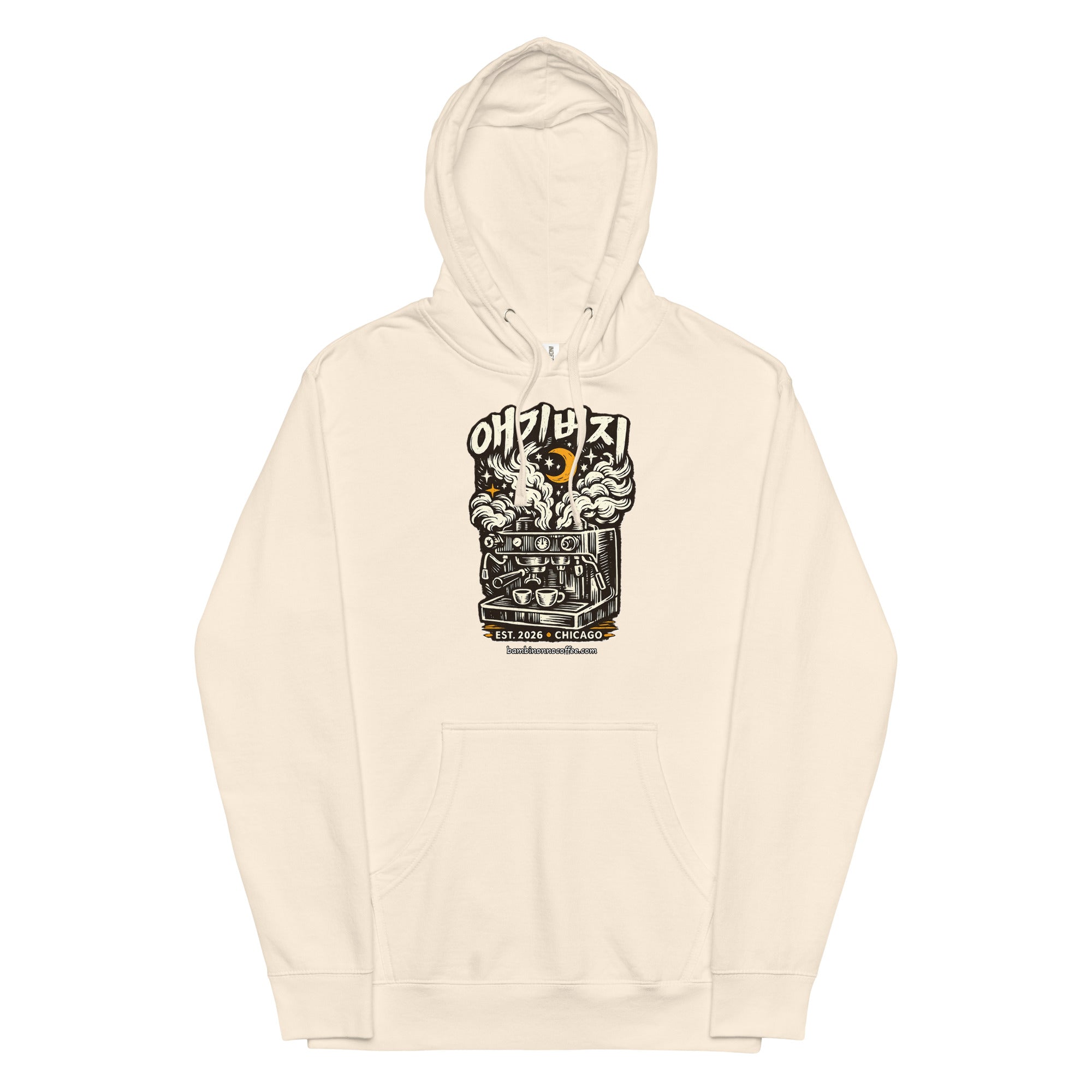 애기버지™ Graphic Mid Weight Hoodie – EST. 2026 · Chicago – Bambi